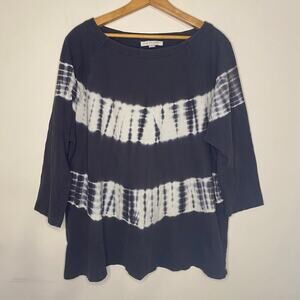 Purejill Organic Cotton Gray White Sweater 3/4 Sleeves Large Lagenlook